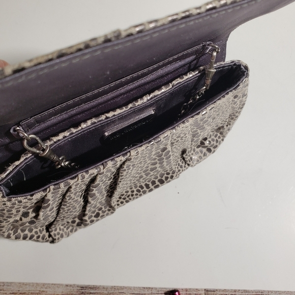 Inge Christopher Snakeskin Mini Clutch Chain Strap Pleated Grey Silver‎ - Picture 7 of 7